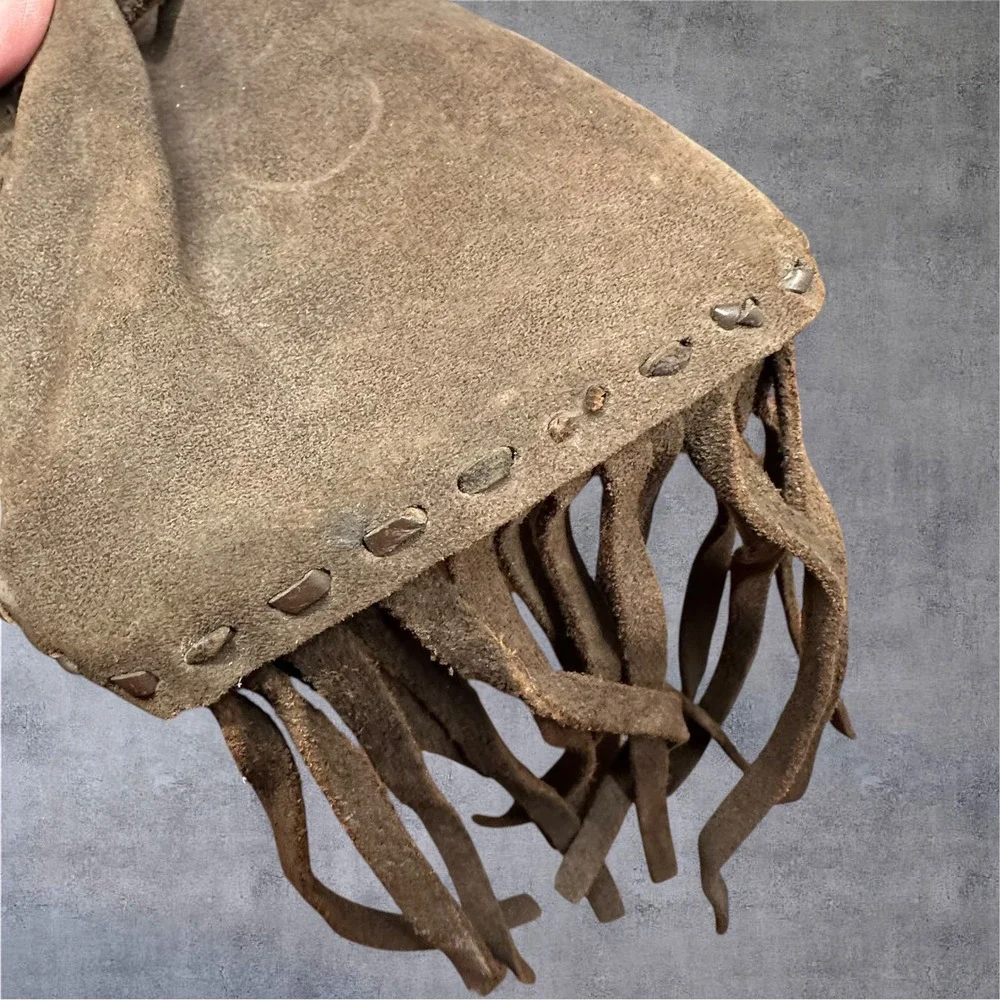 Medicine Bag Small Brown VCG Suede Fringe Drawstring Pouch - Picture 6 of 7